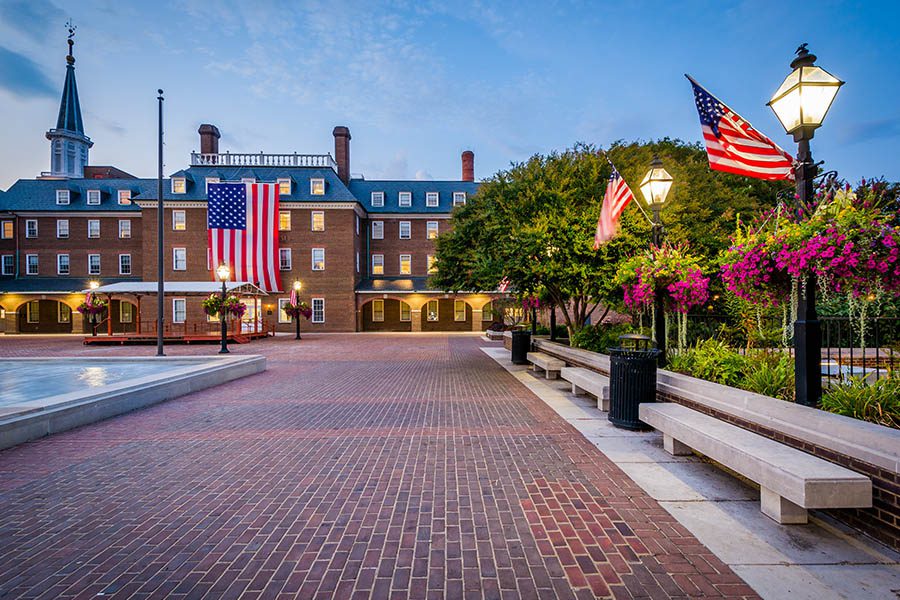 Chantilly, VA - Market Square and City Hall at Night in Virginia